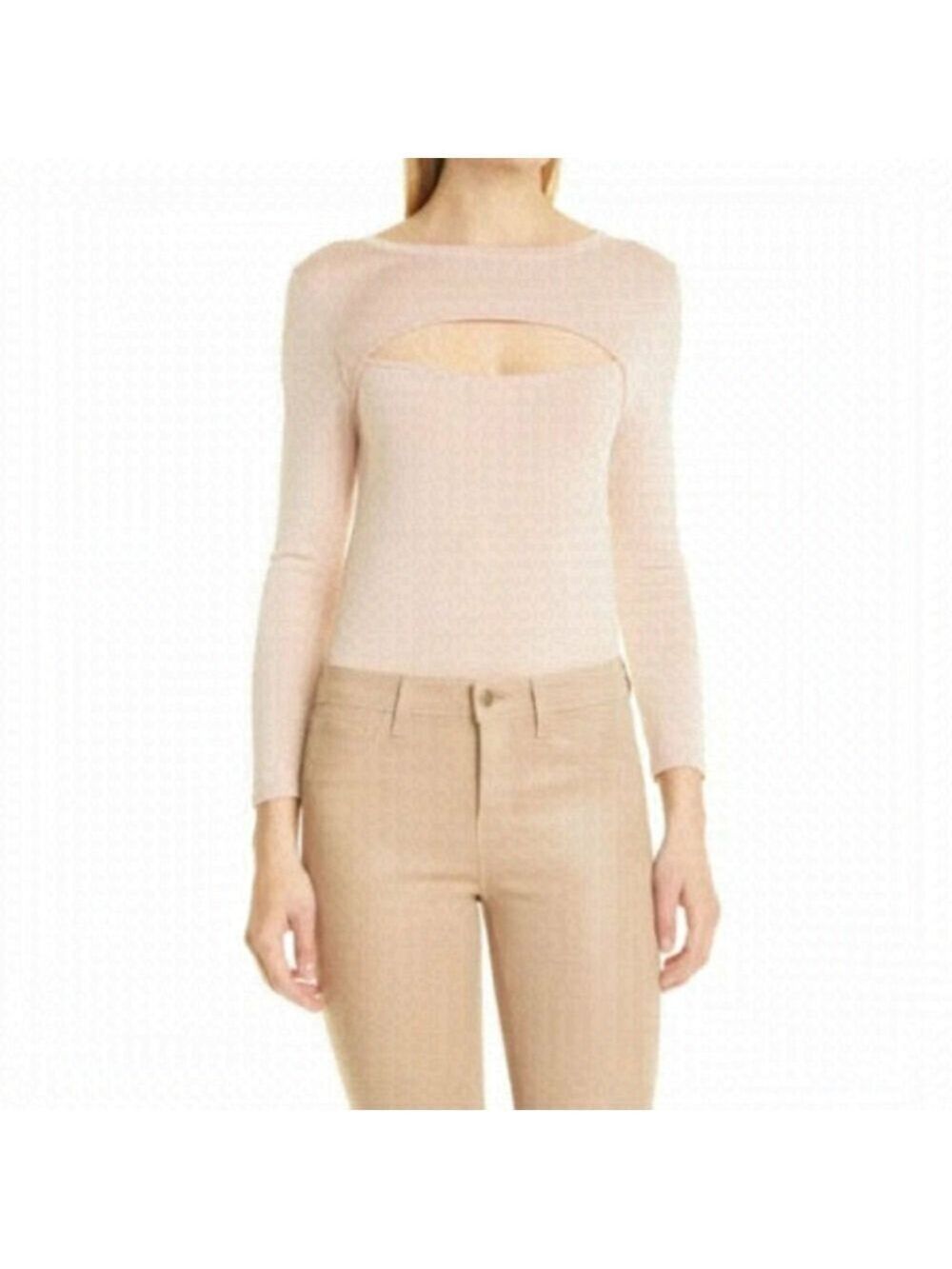 𝅺L'AGENCE Bnwot Womens Front Cut Out "Jocelyn" Sz Small Blush Knit Sweater